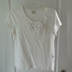 Kate Spade Top Tee Blouse White with Flowers Detail